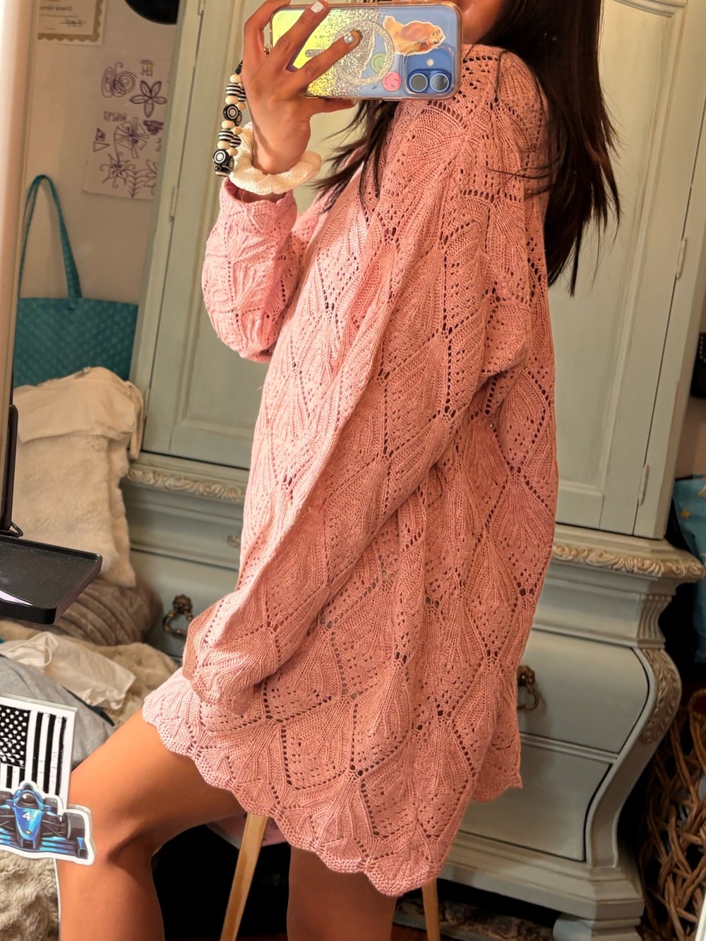 Vintage Pink Knit Diamond-Pattern Mini Dress - Picture 2 of 3